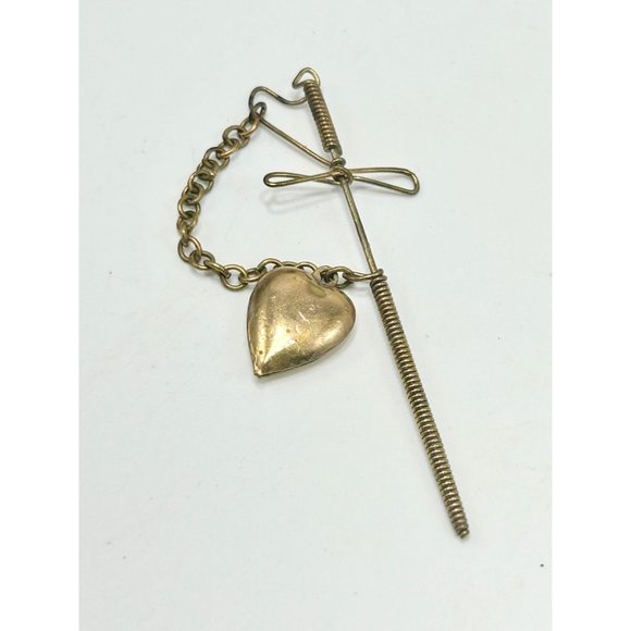 Vintage Older Sword Pin Heart Charm Primitive Handcrafted Wire Wrapped Jewelry - Picture 4 of 6